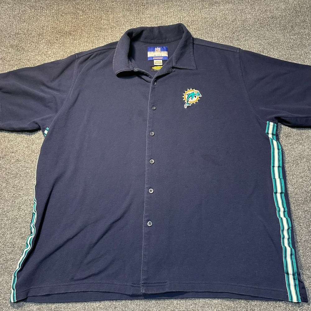 Reebok NFL Miami Dolphins Navy‎ Blue Button Up Shirt Mens XL PlayDry On Field